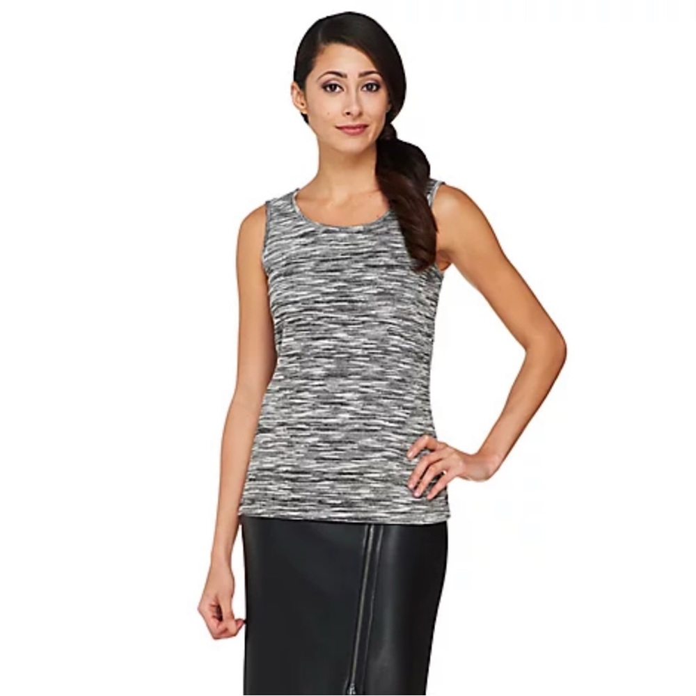 Joan Rivers Heathered Space-Dyed Knit Tank, NWT Black/White A262486